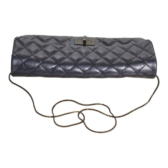 Chanel 2.55 East West Metallic Blue Quilted Leather bag / clutch - baguette size - Picture 10 of 16